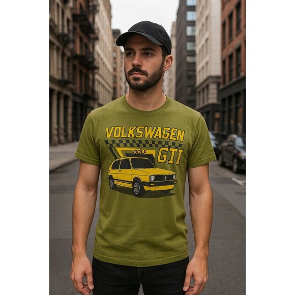Official Licensed VW Golf GTI Graphic TShirt Medium Olive Green Streetwear Retro - Picture 1 of 9